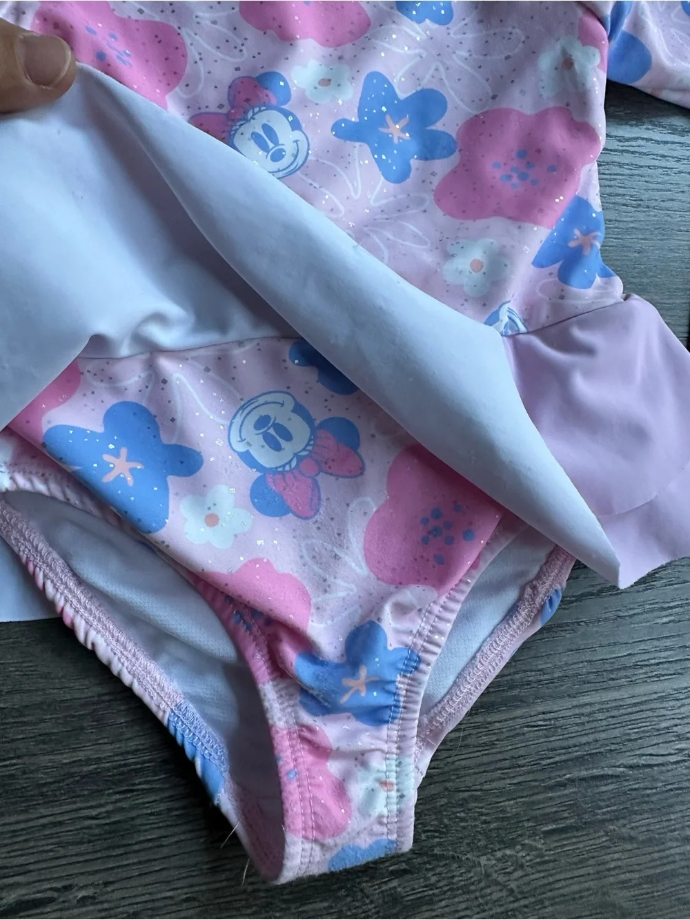 Disney Pink and Blue Floral Long-Sleeve One-Piece Swimsuit with Ruffle